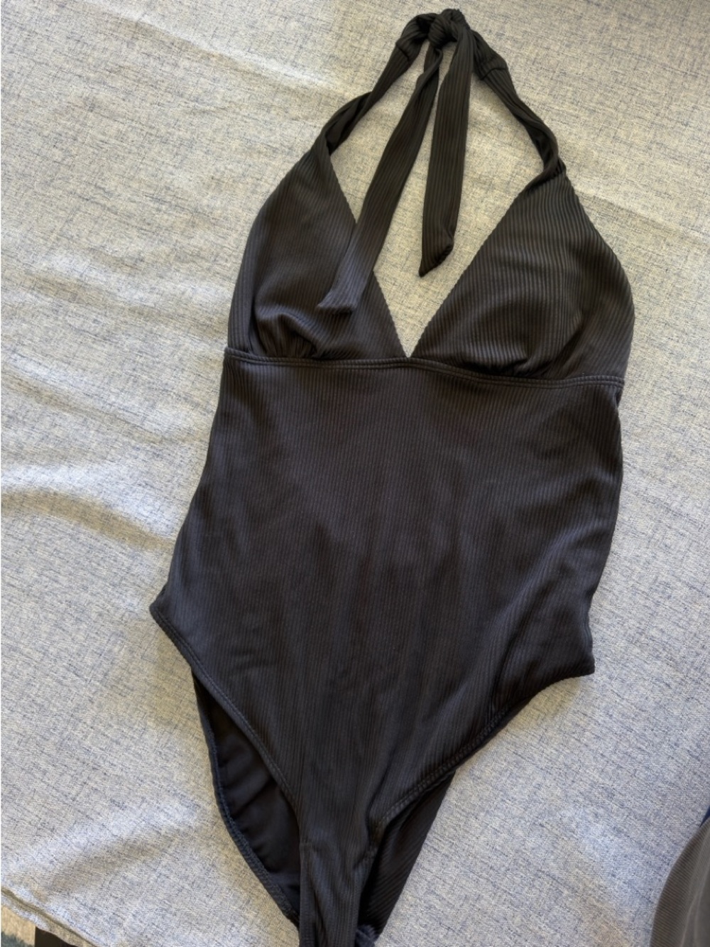 Primark Black Ribbed Halter One-Piece Bodysuit